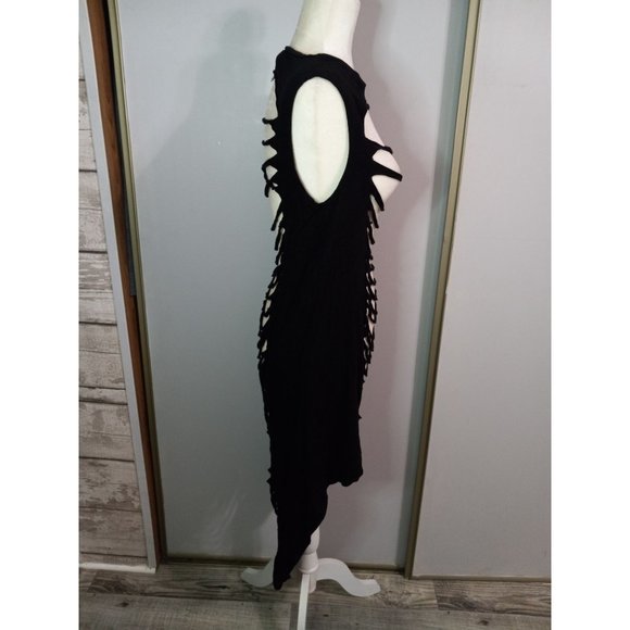 J Black Small Cut Out Thrashed Beach Dancer Gothic Midi Punk Dress - Picture 2 of 5
